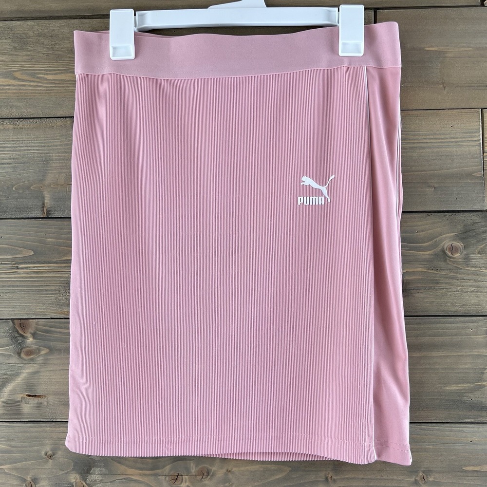Puma Womens Skirt Classic Rib Skirt Elastic Waist Athletic Ribbed Pink Medium